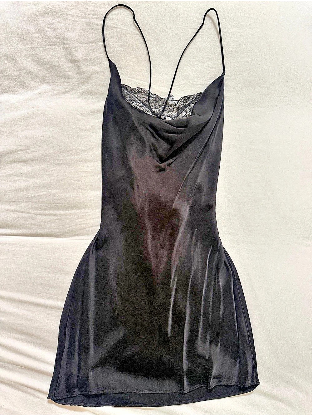Silky Black Built In Lace Mini Slip Dress NWOT